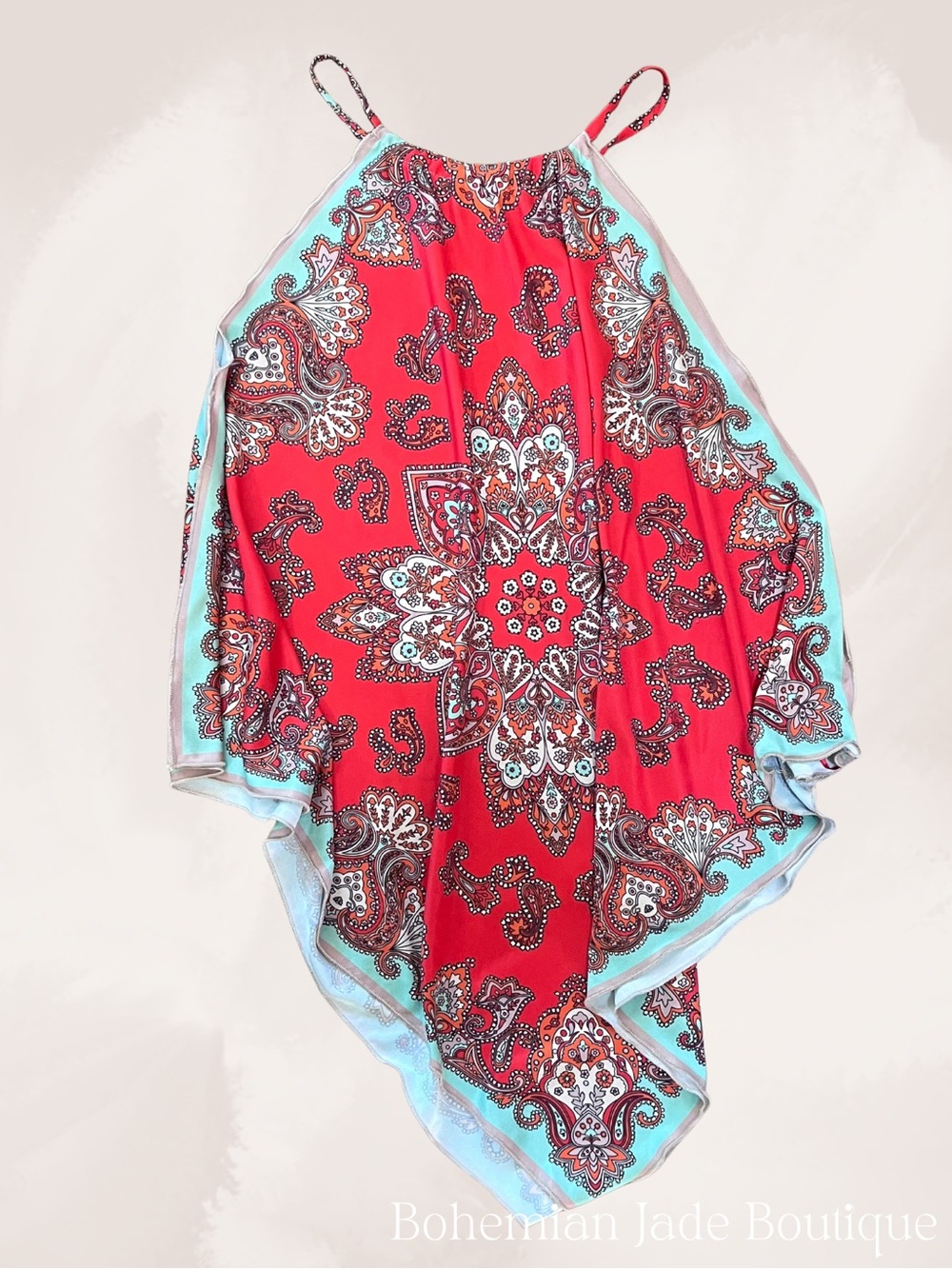 Zara Paisley Scarf Tank Top Red Mint Handkerchief Hem Women’s Small